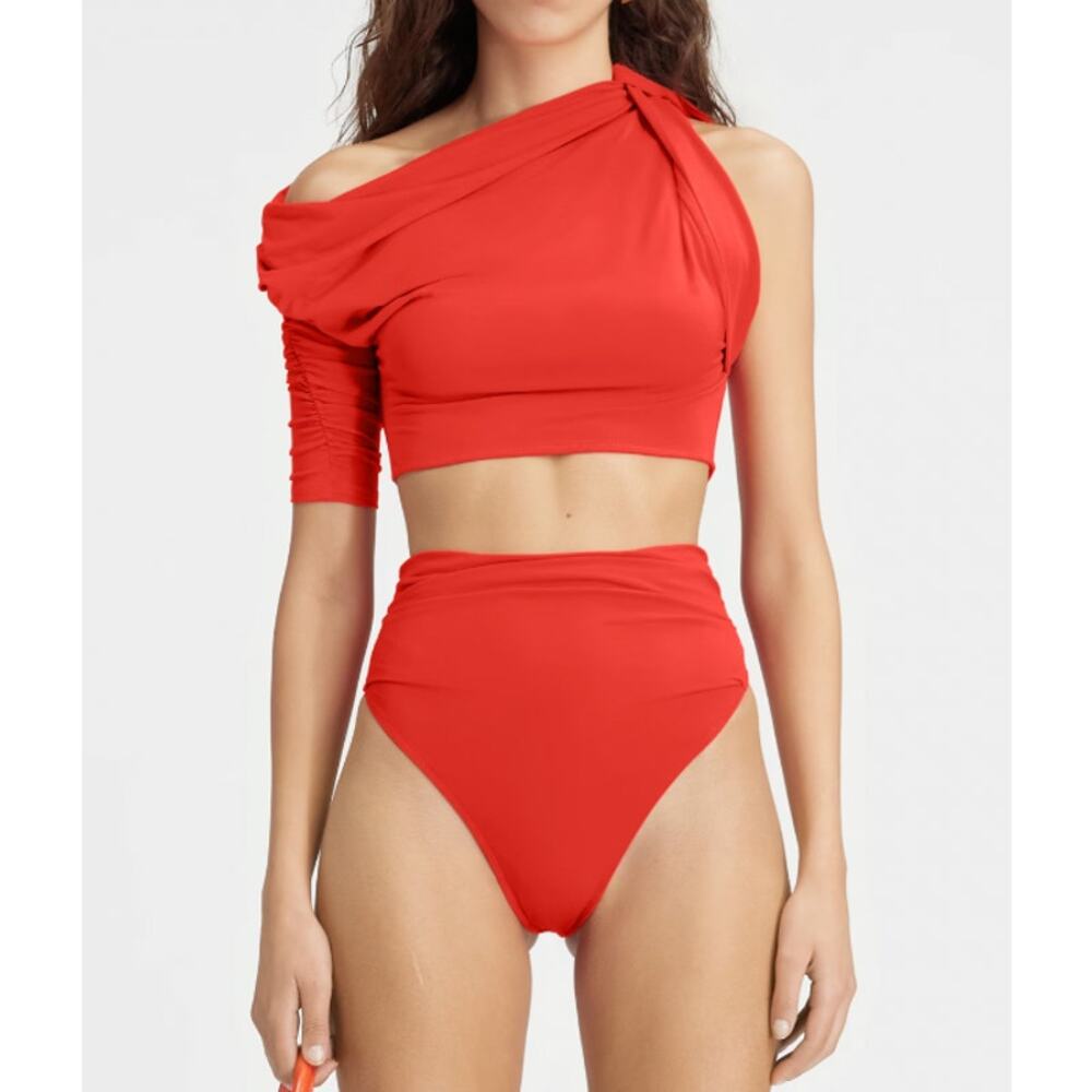 Jacquemus Drapedo Top Red One Shoulder Draped Crop Resort Designer Large New